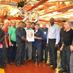 Frank Gurrera, in blue shirt and TWU cap. CIOH Chair Horace Briggs is to his left in white shirt.