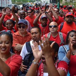 CWA members greet President Samuelsen